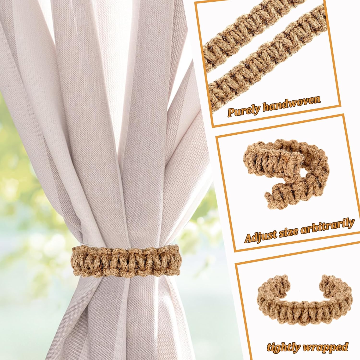 Boho Braided Curtain Tiebacks 2 Pack Flexible Rope Holdbacks