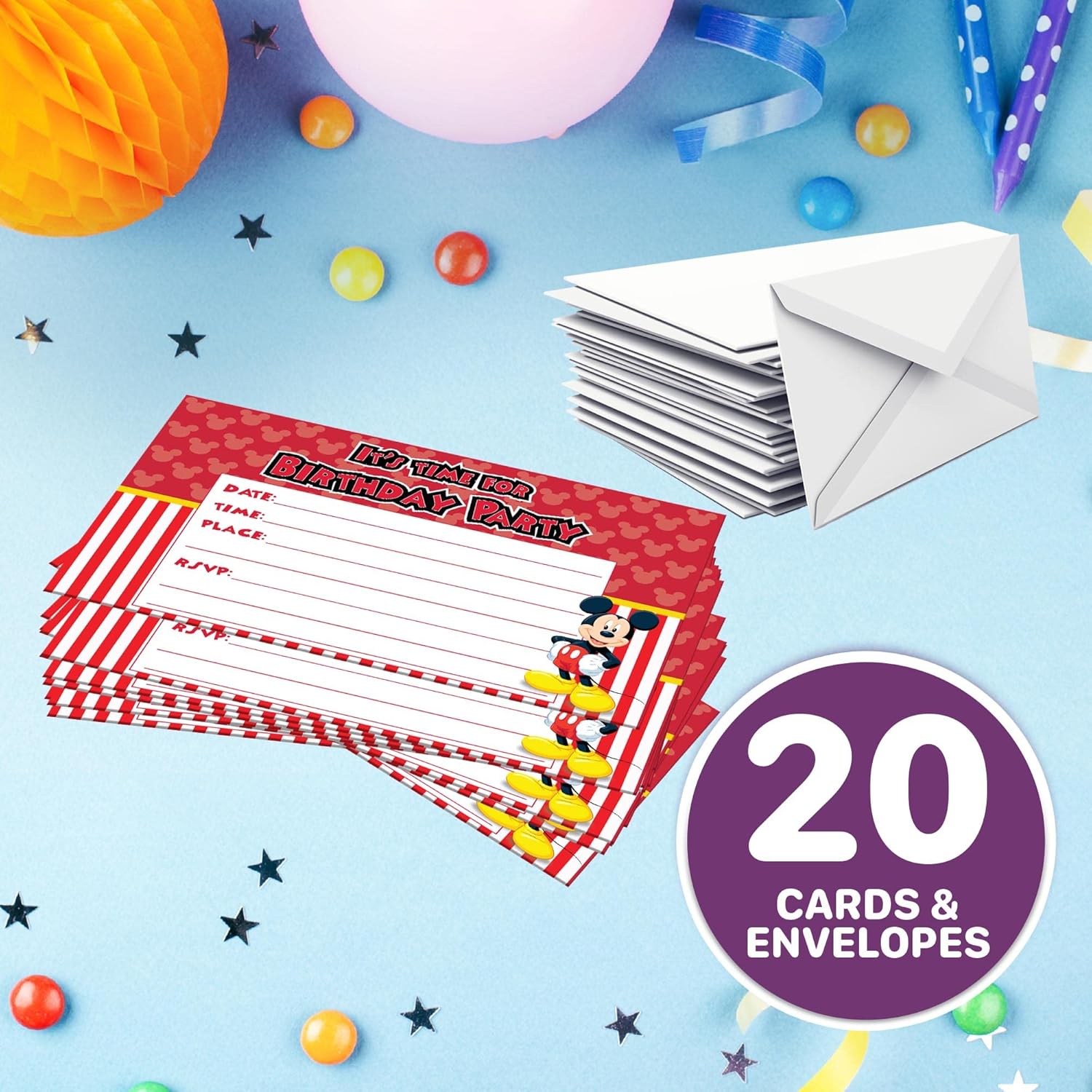 Set of 20 Classic Birthday Invite Cards Envelopes