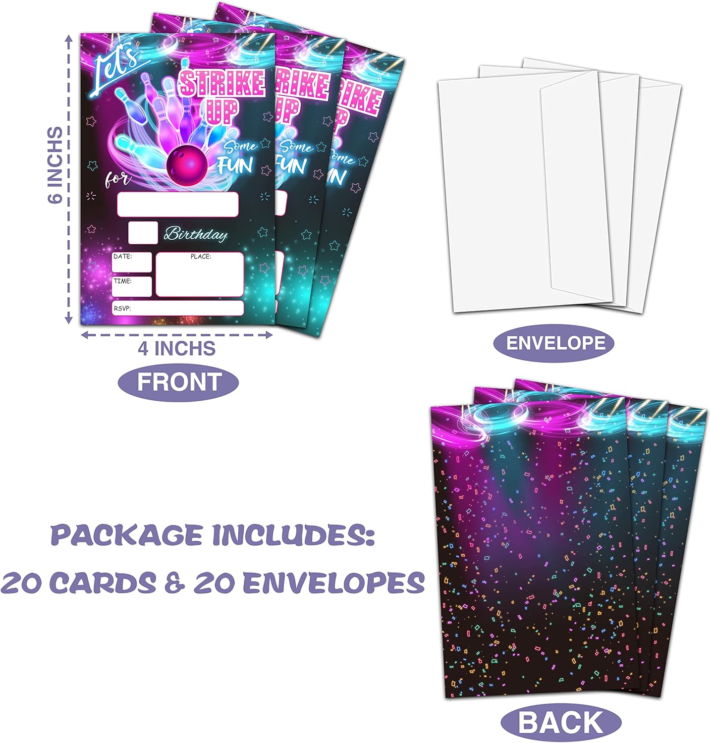 Levitatinyear Bowling Party Invites 4x6 Inches 20 Pack