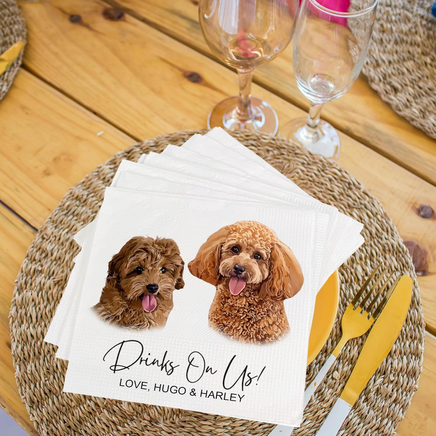 Luxury Custom Pet Portrait Napkins for Wedding and Engagement