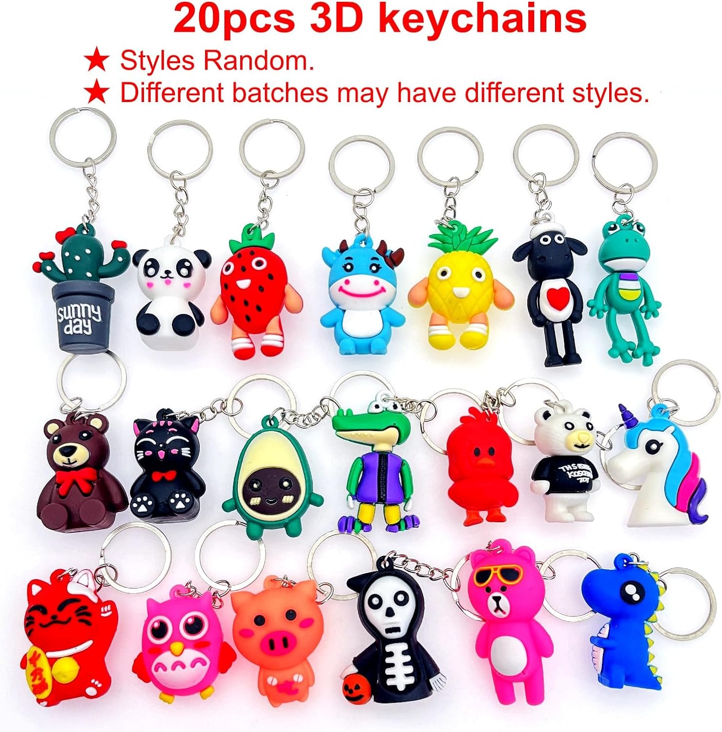 JZK 20pcs 3D Animal Keychain Set for Kids