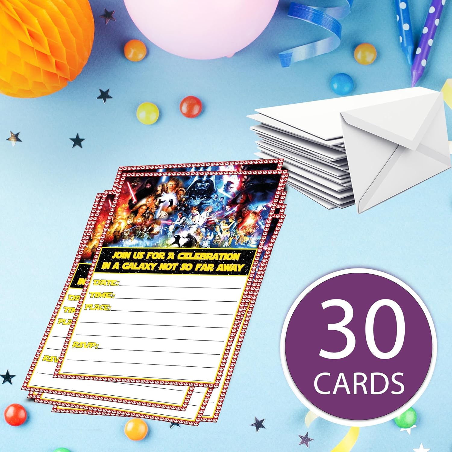Set of 30 Galactic Birthday Invitations - Stylish and Durable
