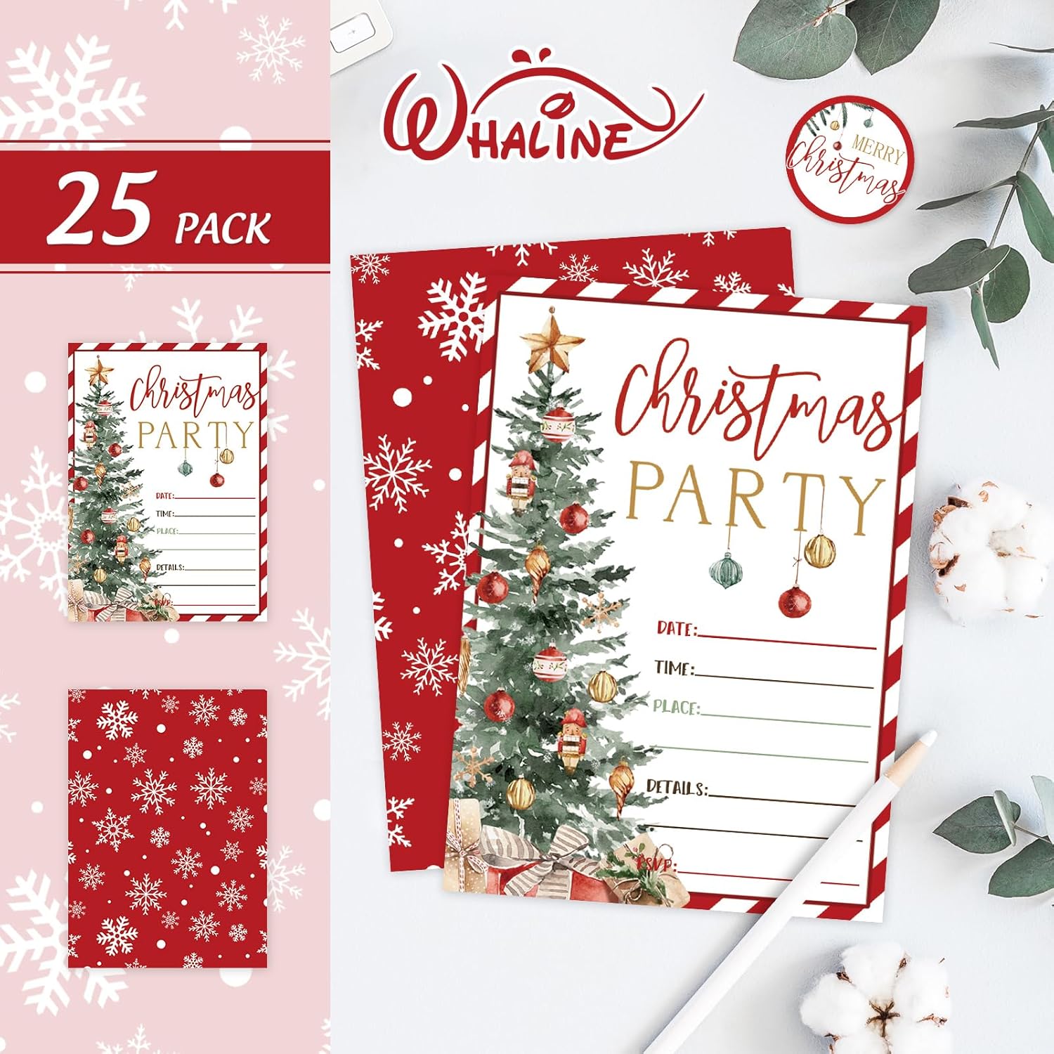Whaline 25 Set Christmas Invitations with Envelopes and Stickers