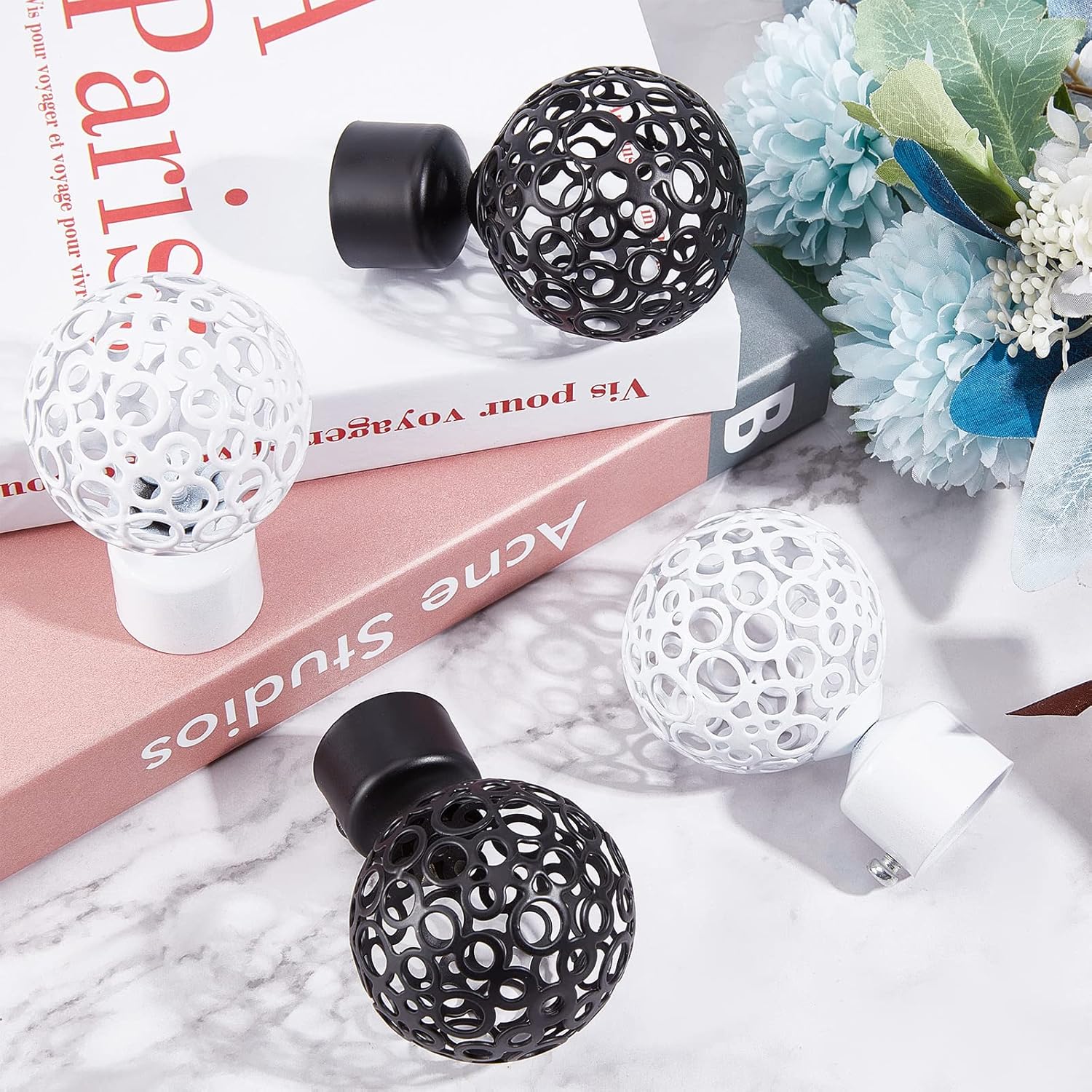 GORGECRAFT 2PCS Black Round Curtain Rod Finials