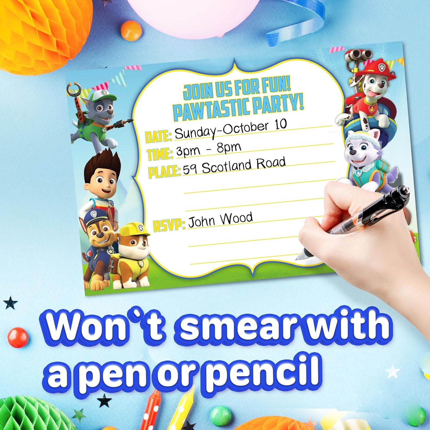 Set of 20 Power Dog Birthday Invites with Envelopes