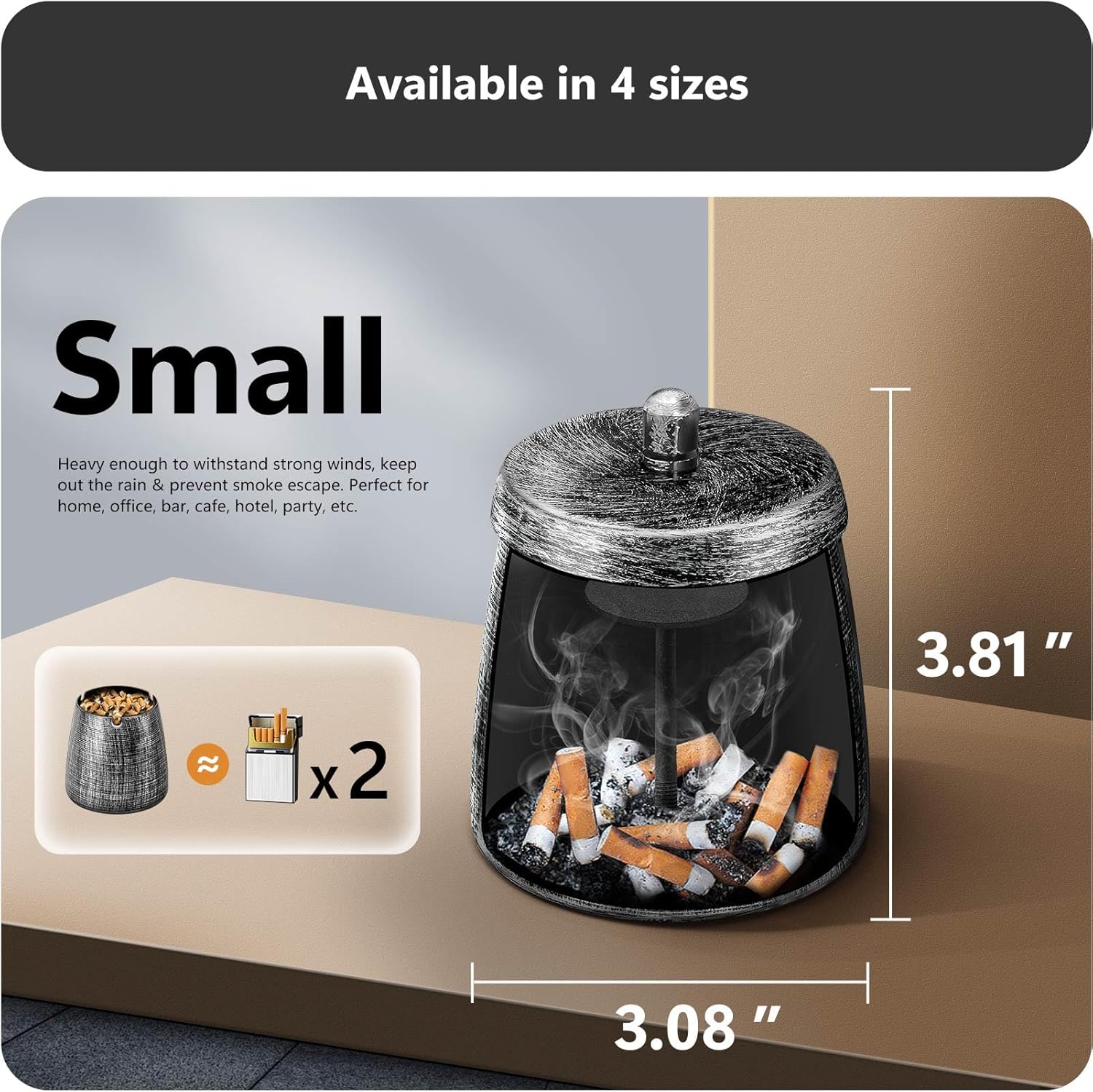 Roygra Outdoor Ashtray Windproof Smokeless with Lid