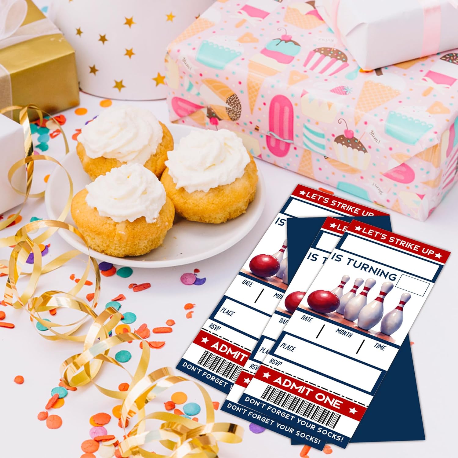 Lets Strike Birthday Invitation Cards with Envelopes Double Sided 3x8 Inches 20pcs