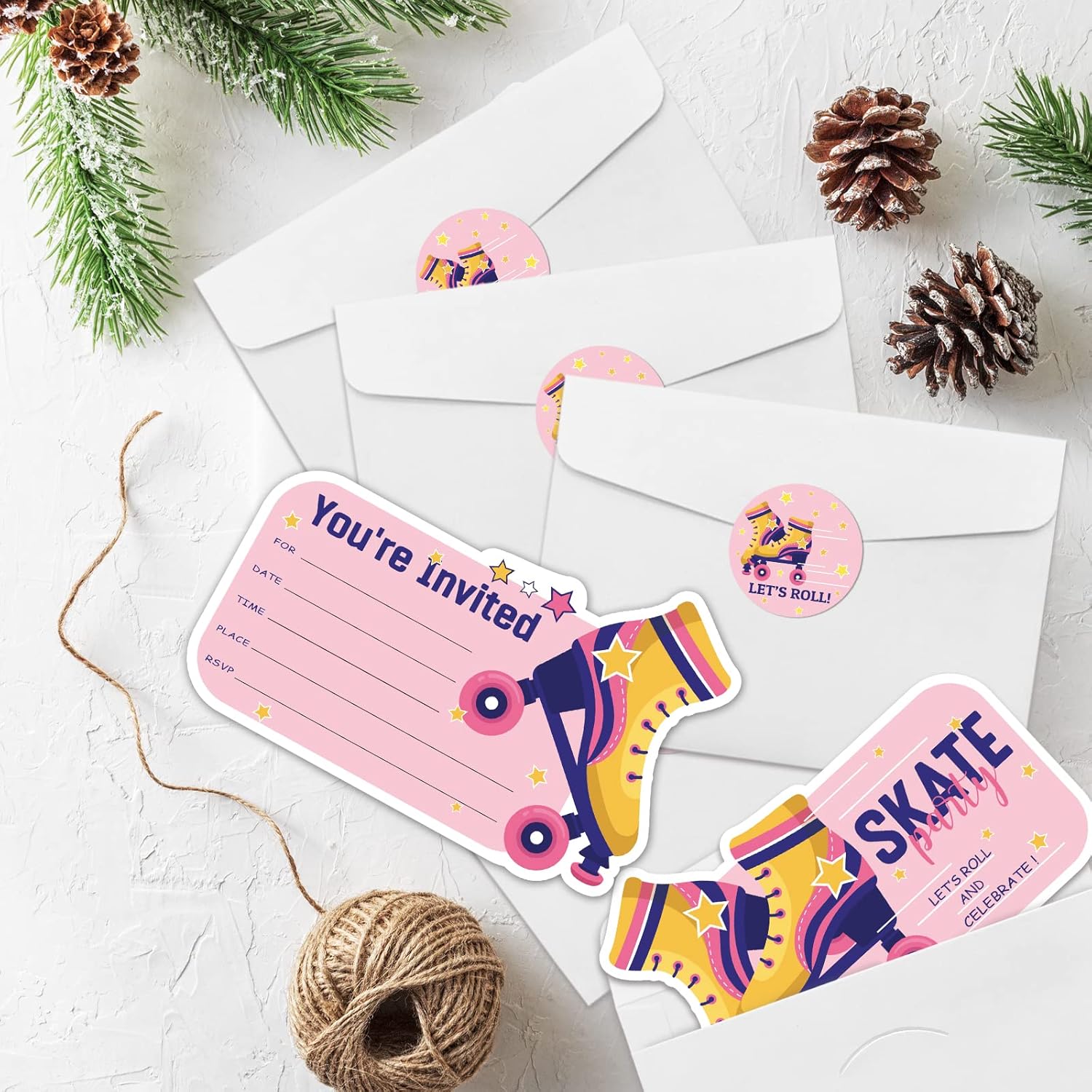REWIDPARTY Skate Party Shaped Invitations Set of 15