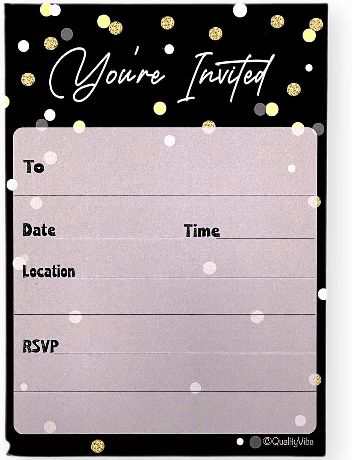 QualityVibe 25 Black Gold Invitations With Envelopes