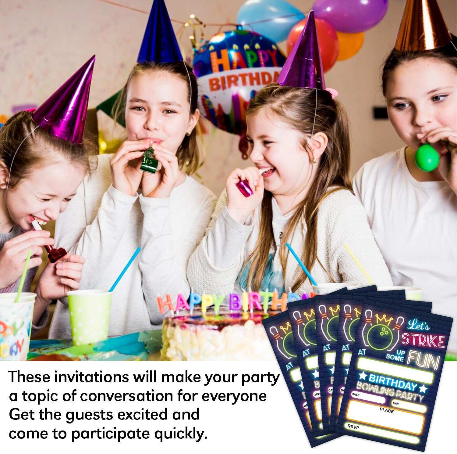 GaNiao Retro Neon Bowling Birthday Invites Set 20 Pcs