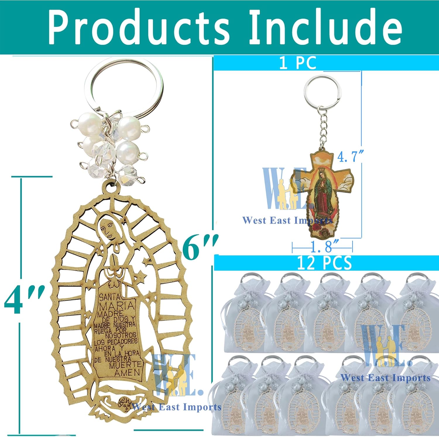 12Pcs Lady of Guadalupe Wood Design Keychain Favors