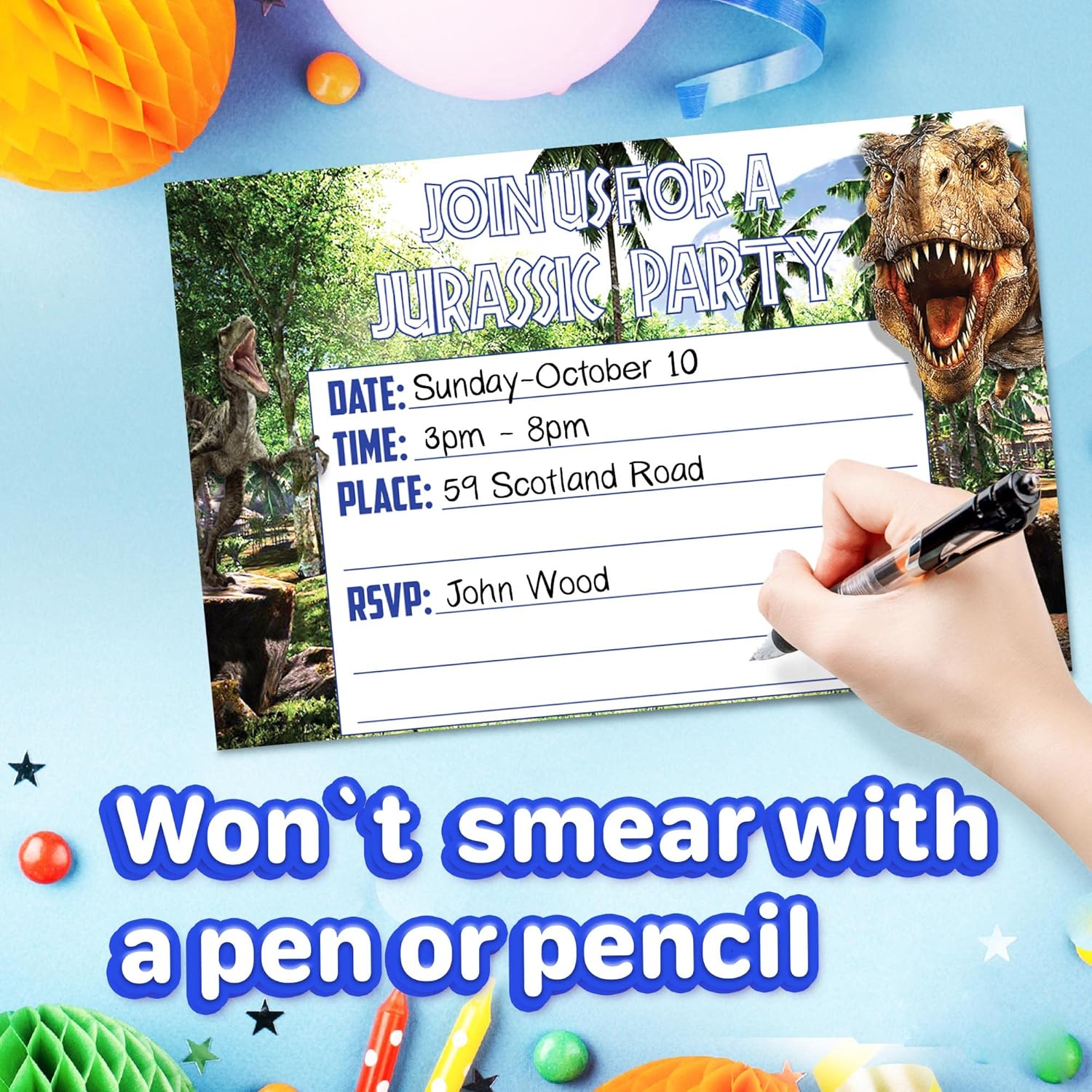 Set of 20 Dinosaur Birthday Invites with Envelopes