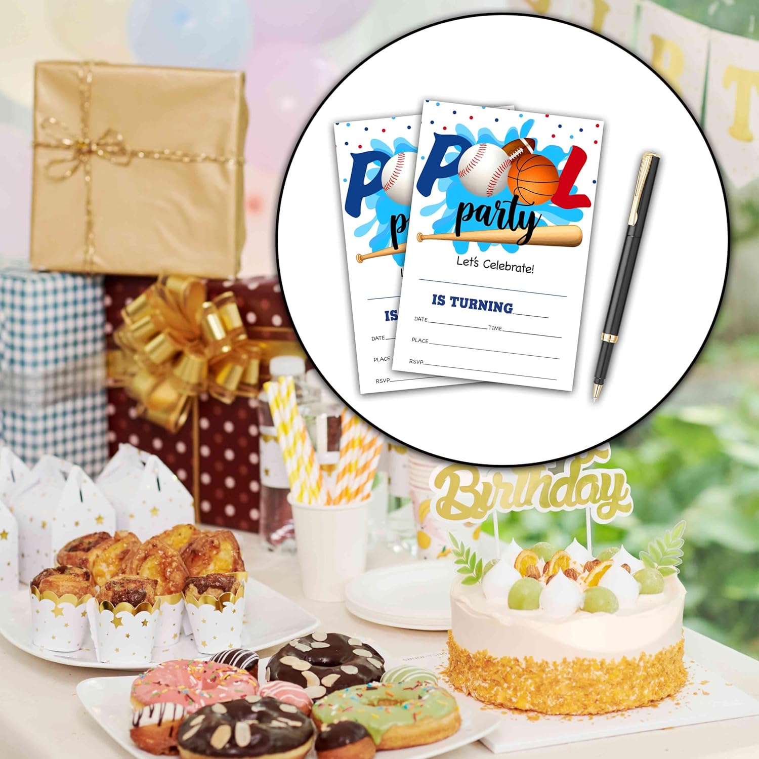 Pool Party Birthday Invitations with Envelopes A04