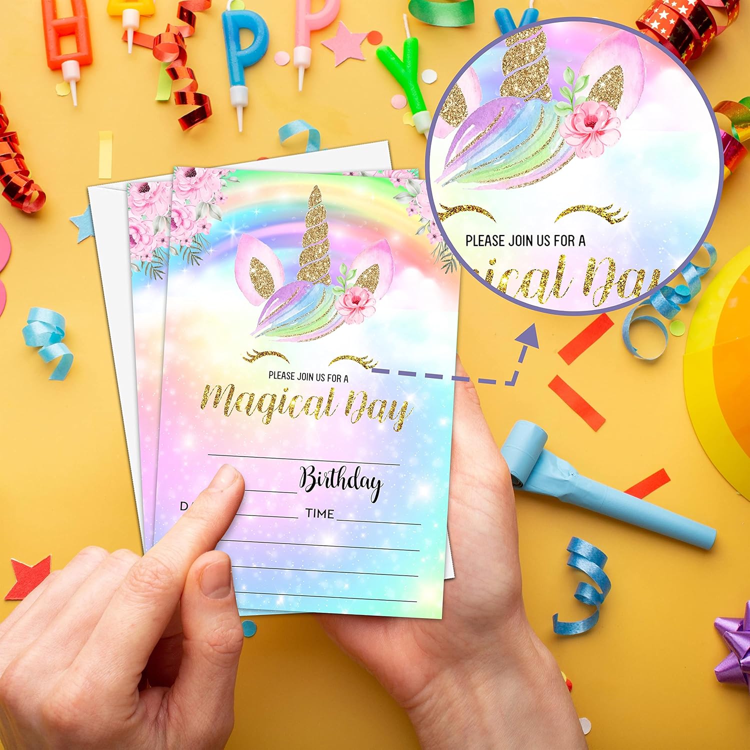 Magical Unicorn Birthday Invites 4x6 20pk with Envelopes