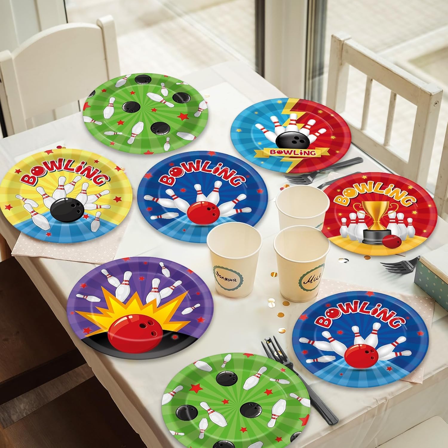 60Pcs Bowling-Themed 7 Inch Paper Plates for Party
