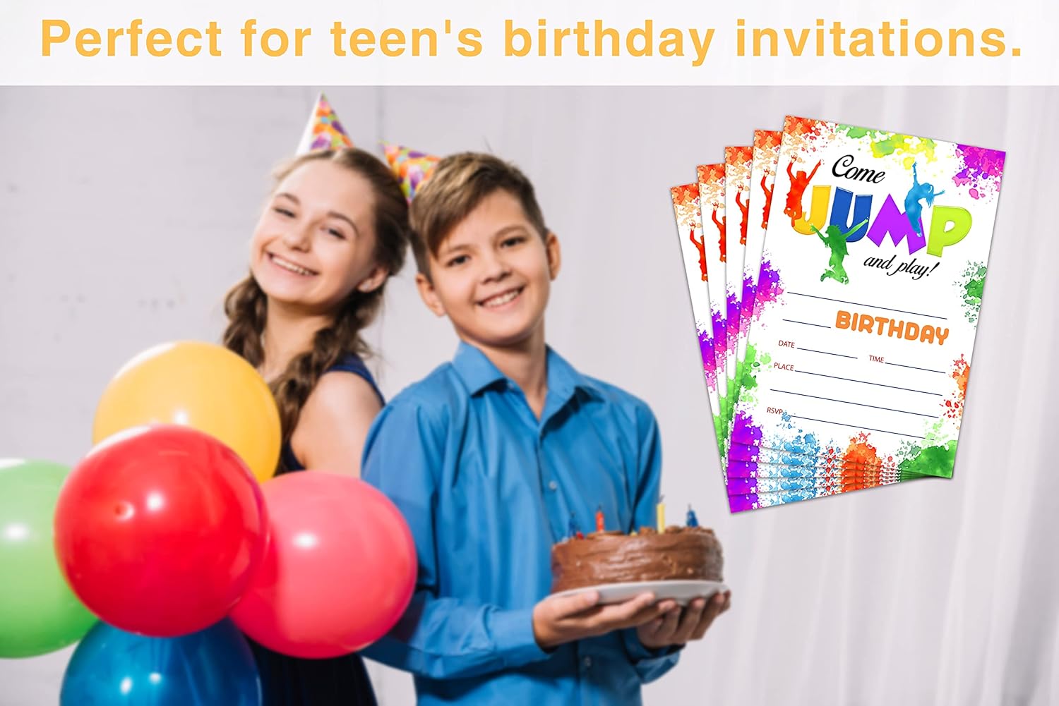 Trampoline Birthday Invites with Tie Dye Design