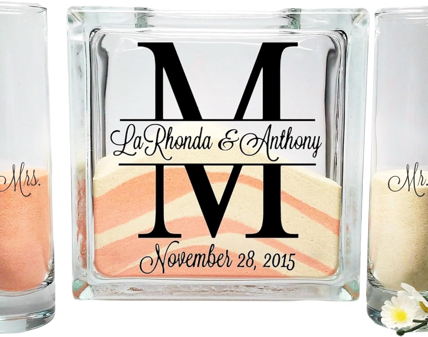 Glass Personalized Monogram Unity Sand Set for Weddings with Ink and Lid