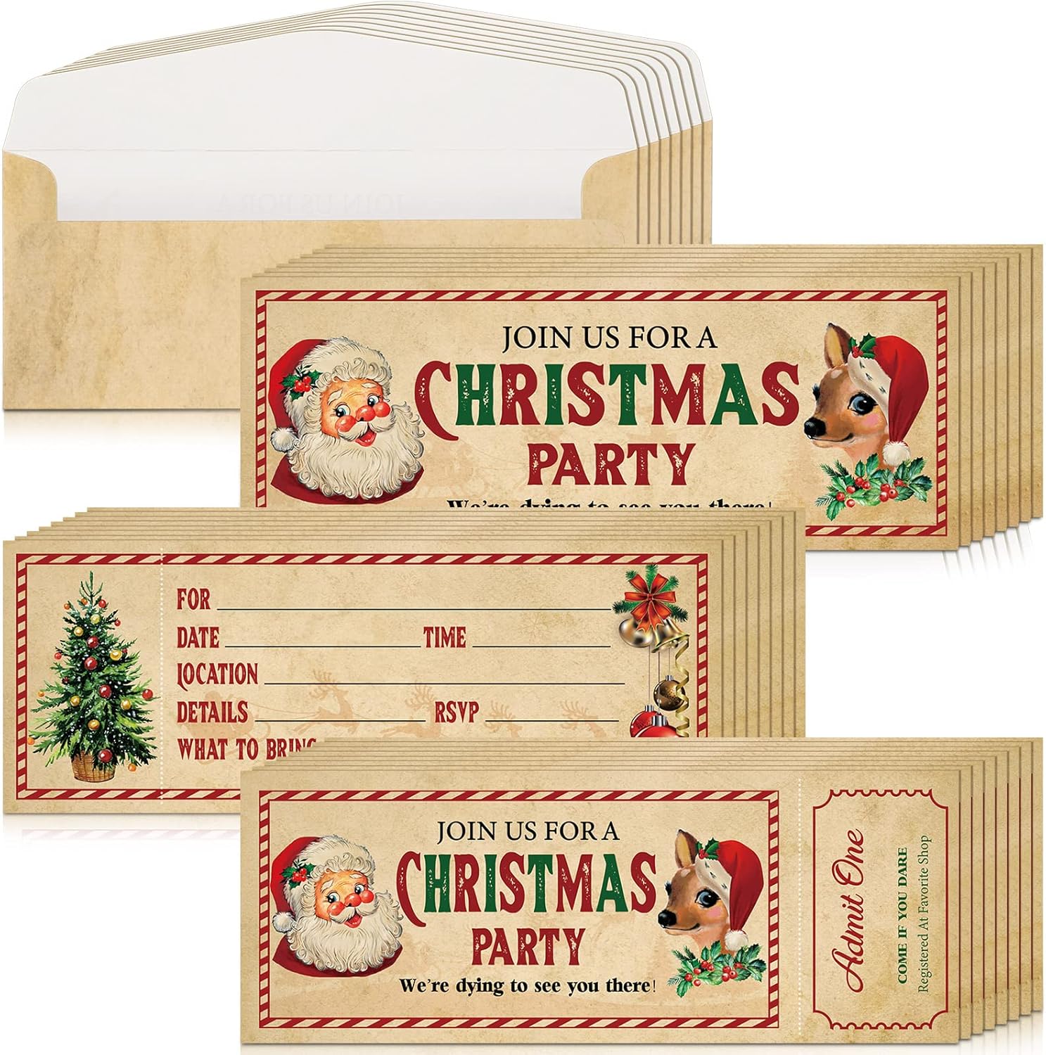 Woanger 50 Pcs Christmas Invitations with Envelopes Set