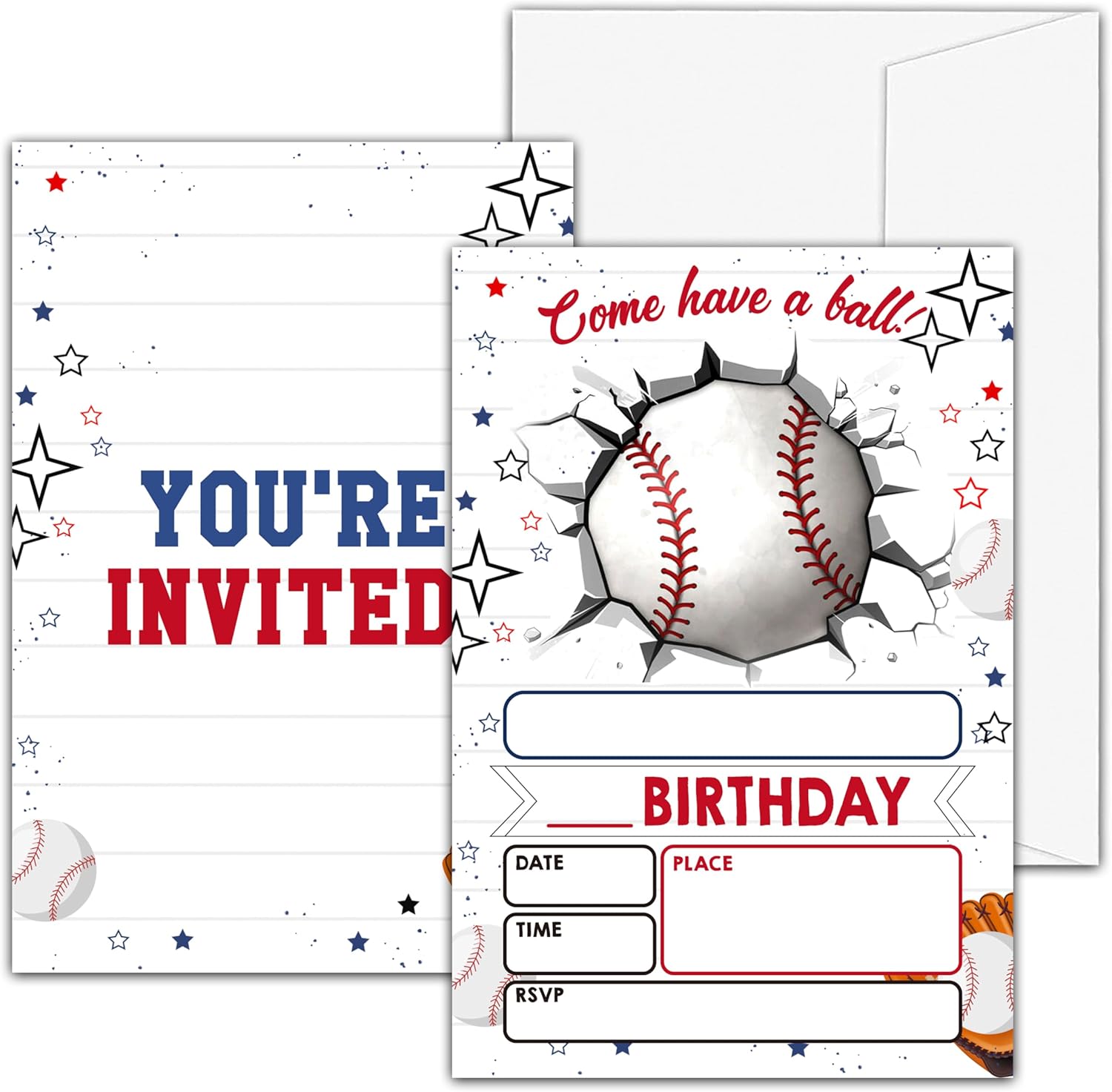 Baseball Birthday Invites for Boys - 20 Set