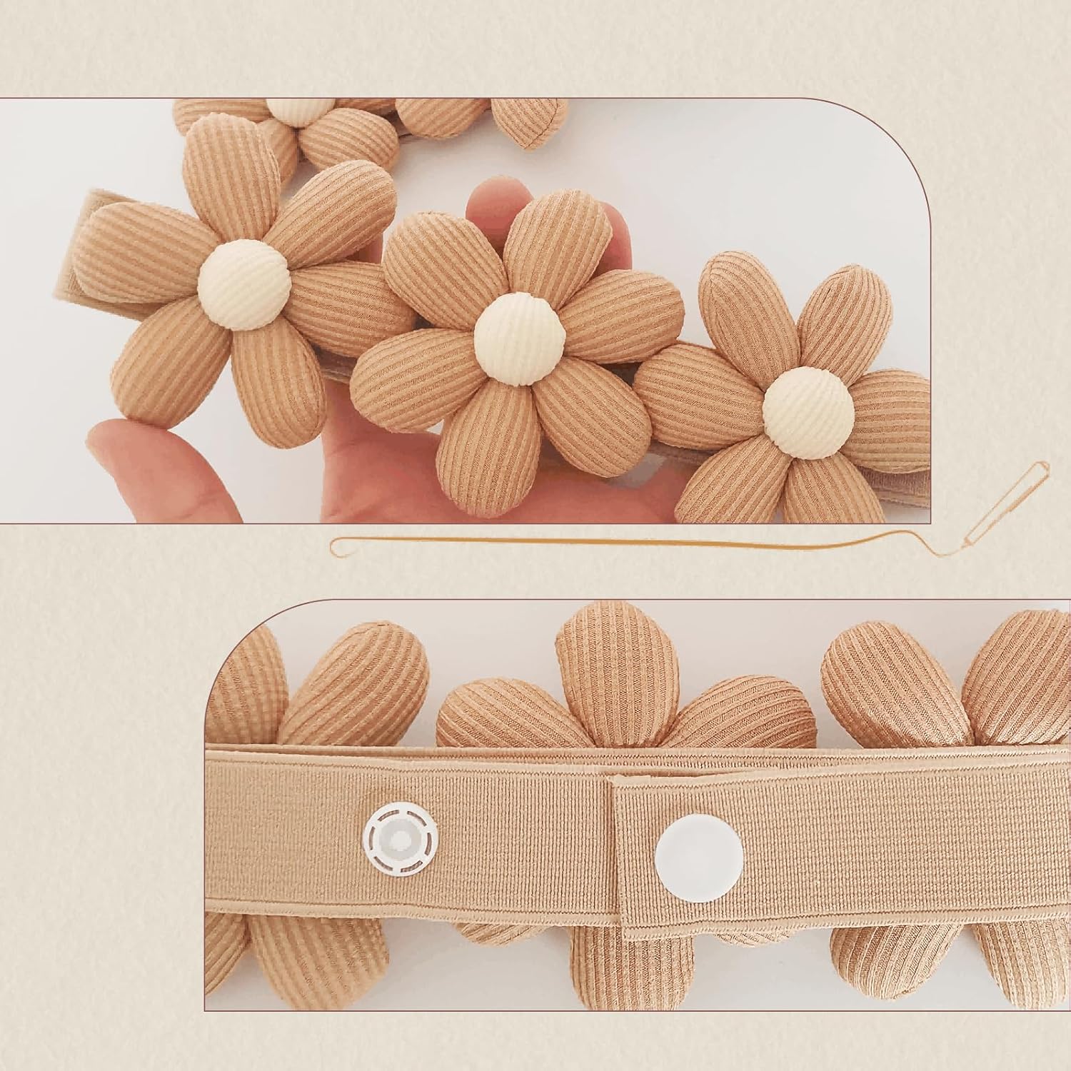 2 Pcs Flower Curtain Tiebacks with Buttons Beige
