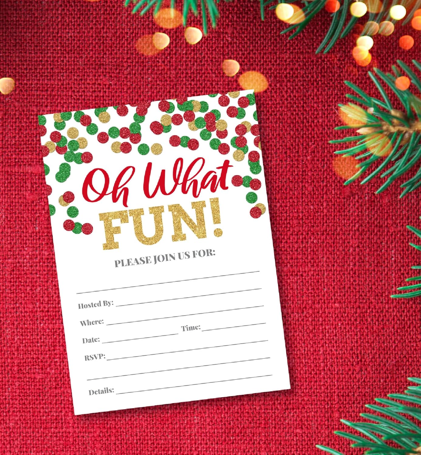 20 Holiday Party Invitations with Red Green and Gold Dots