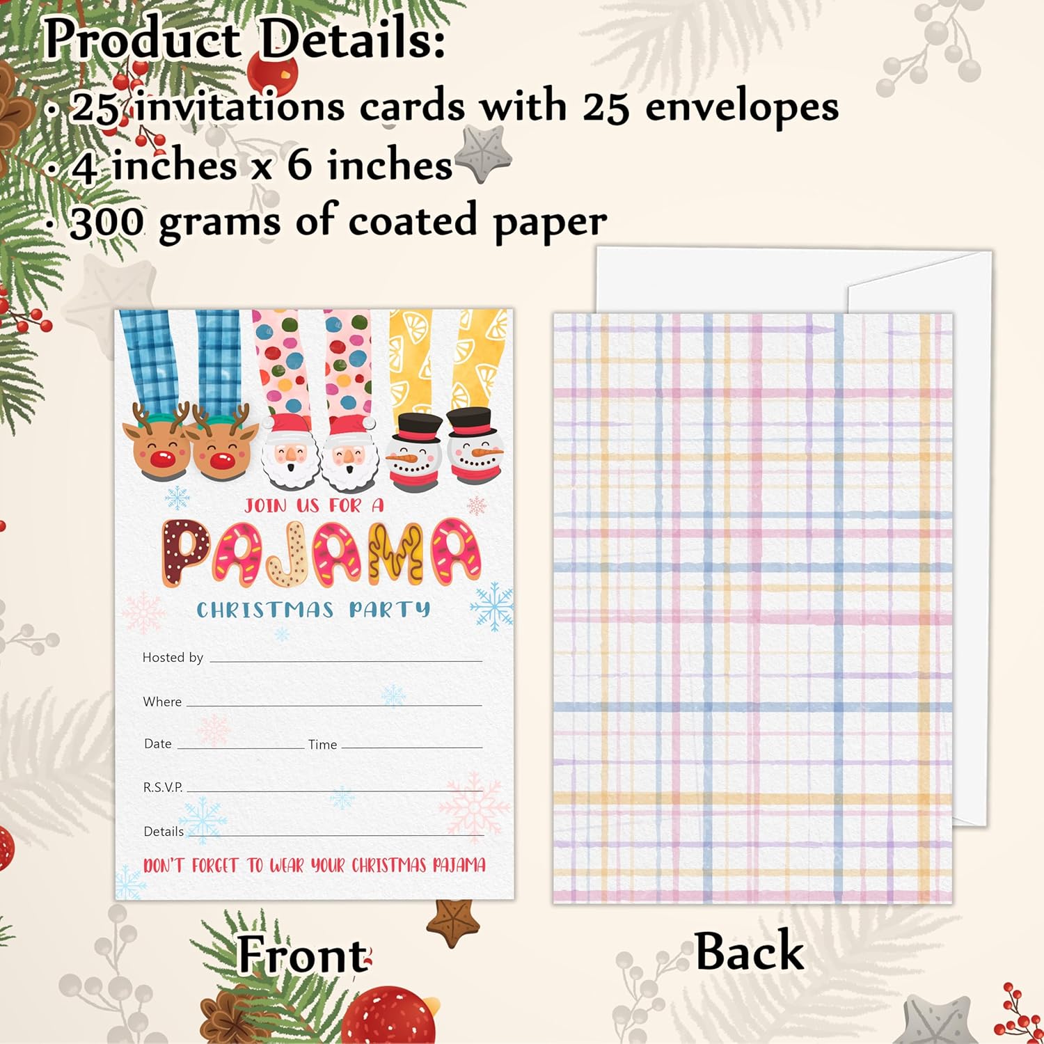 Christmas Party Invites with Envelopes 25 Pajama Invites for Holiday Celebration