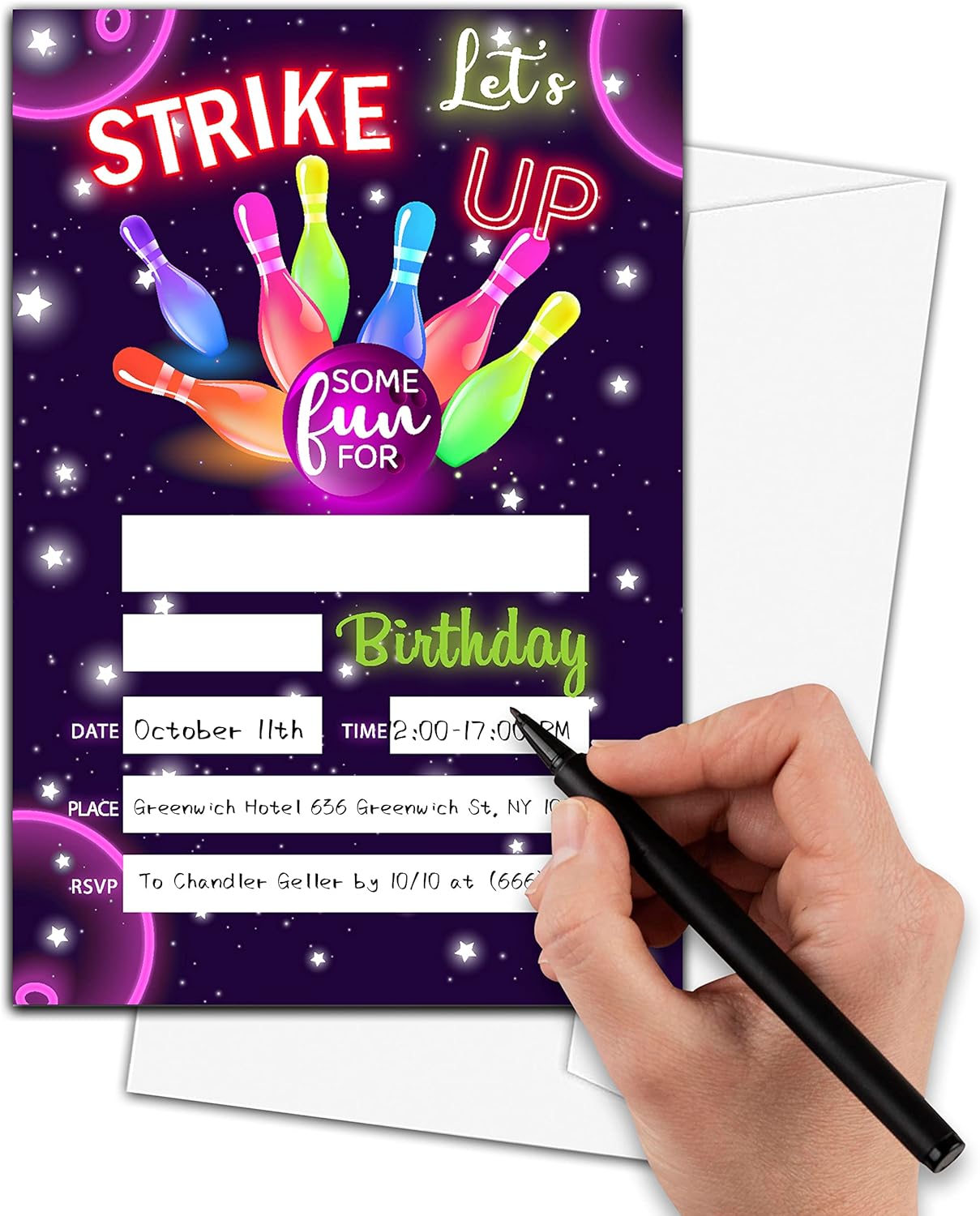 DETIHO 4x6 Bowling Birthday Invitation Cards - 20 Sets