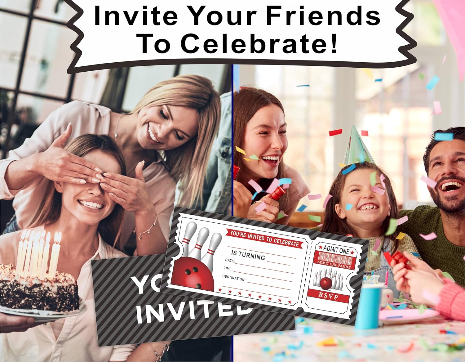 20 Bowling Birthday Invites With Envelopes Double-Sided