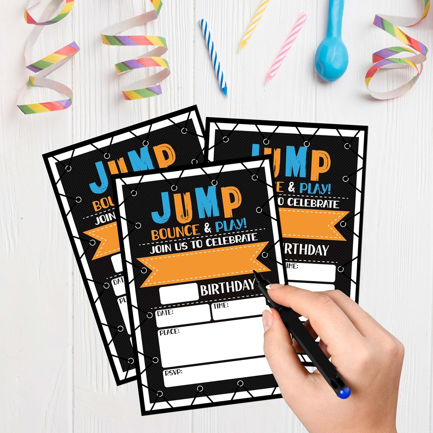 Trampoline Jump Birthday Invites for Boys - 20 Cards with Envelopes