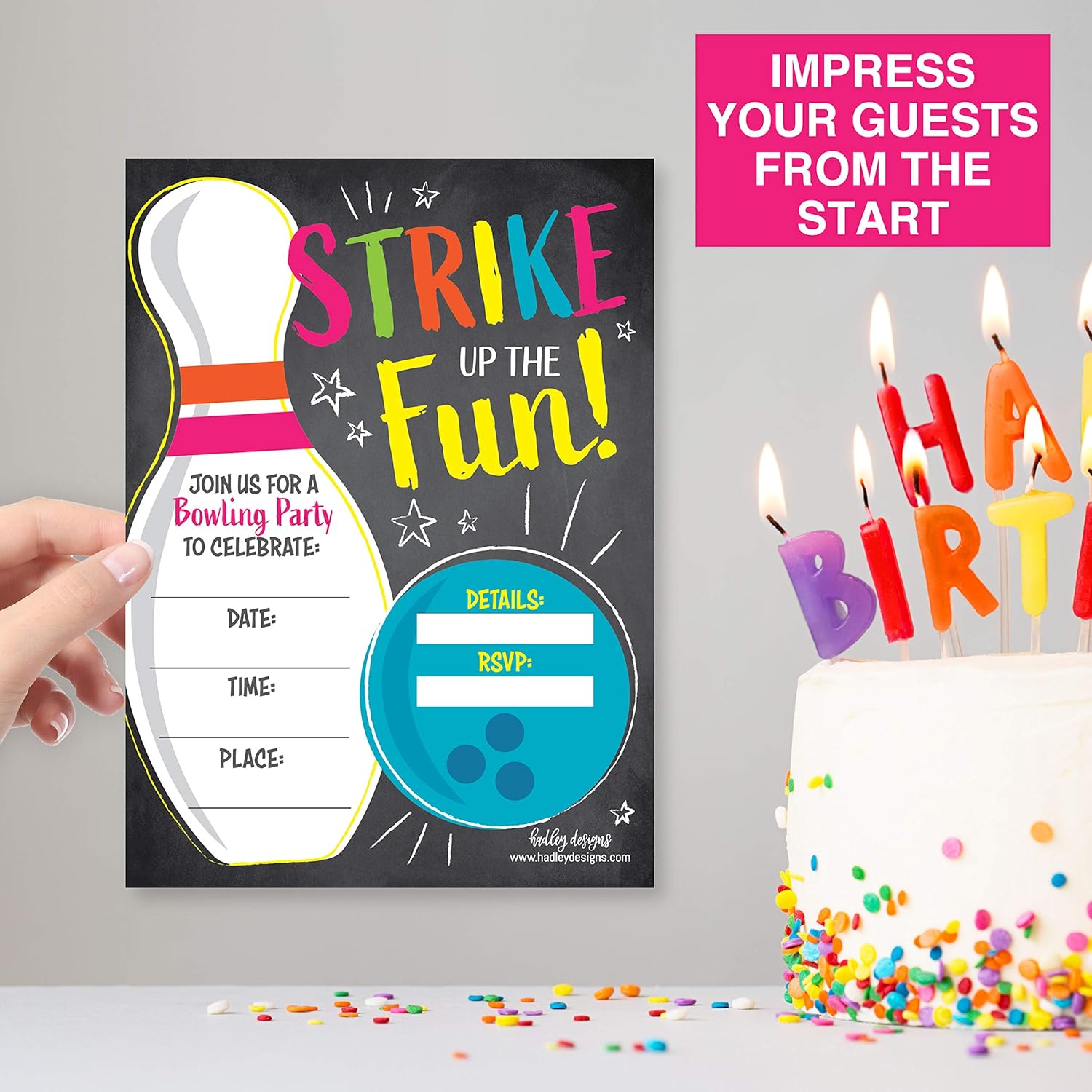 Hadley Designs 25 Bowling Birthday Invitations