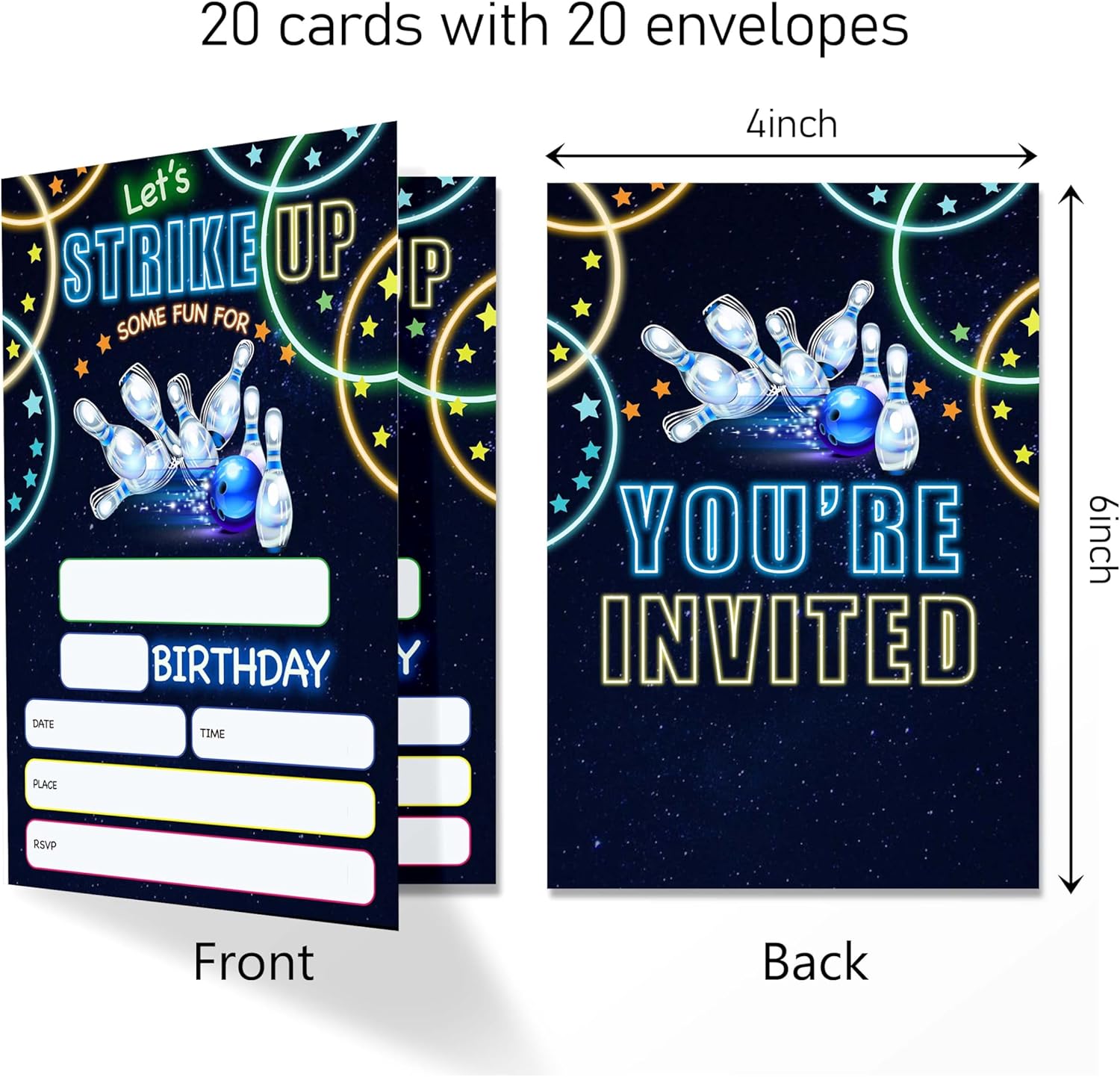 Bowling Birthday Invitation Cards with Envelopes Pack of 20 4x6