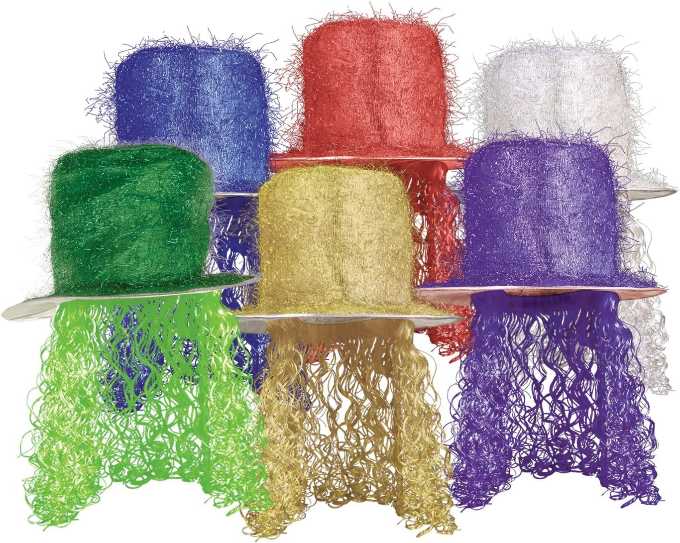 Beistle Tinsel Top Hat with Curly Wig Party Accessory
