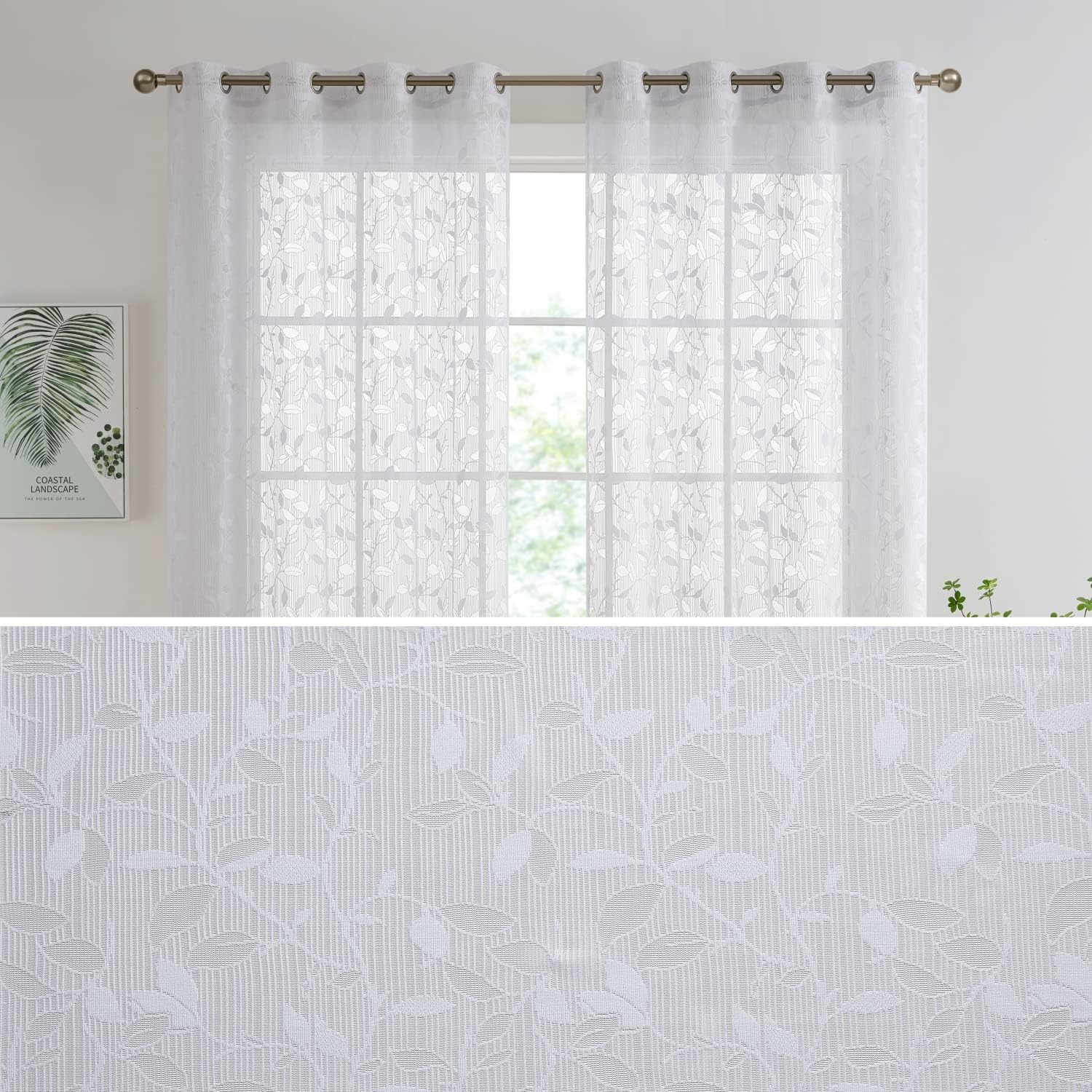 HLC ME Joyce Floral Semi Sheer Curtains Set of 2 Panels