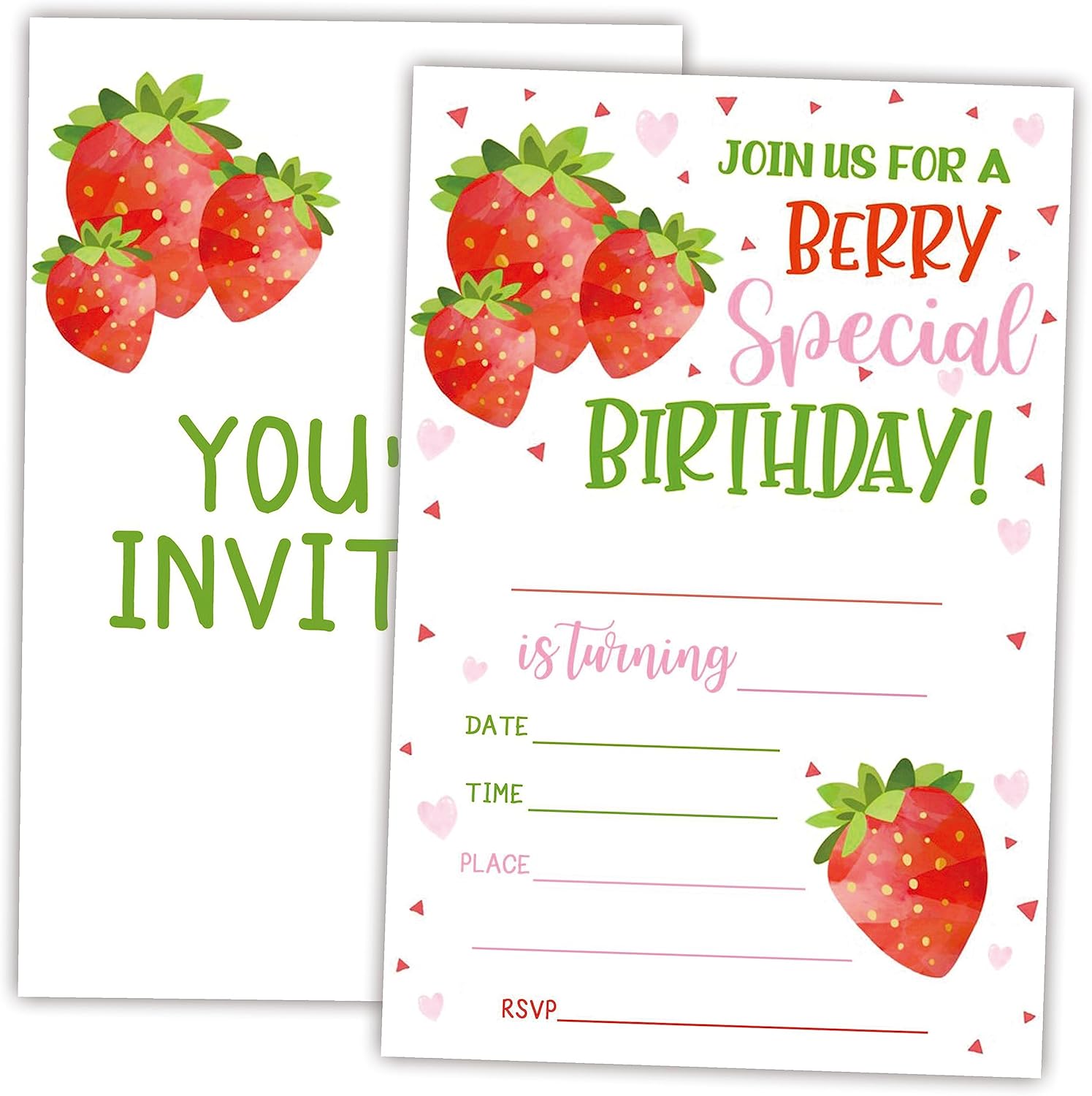 AWSICE Strawberry Birthday Invites 20pc Double-Sided Fill-In Cards