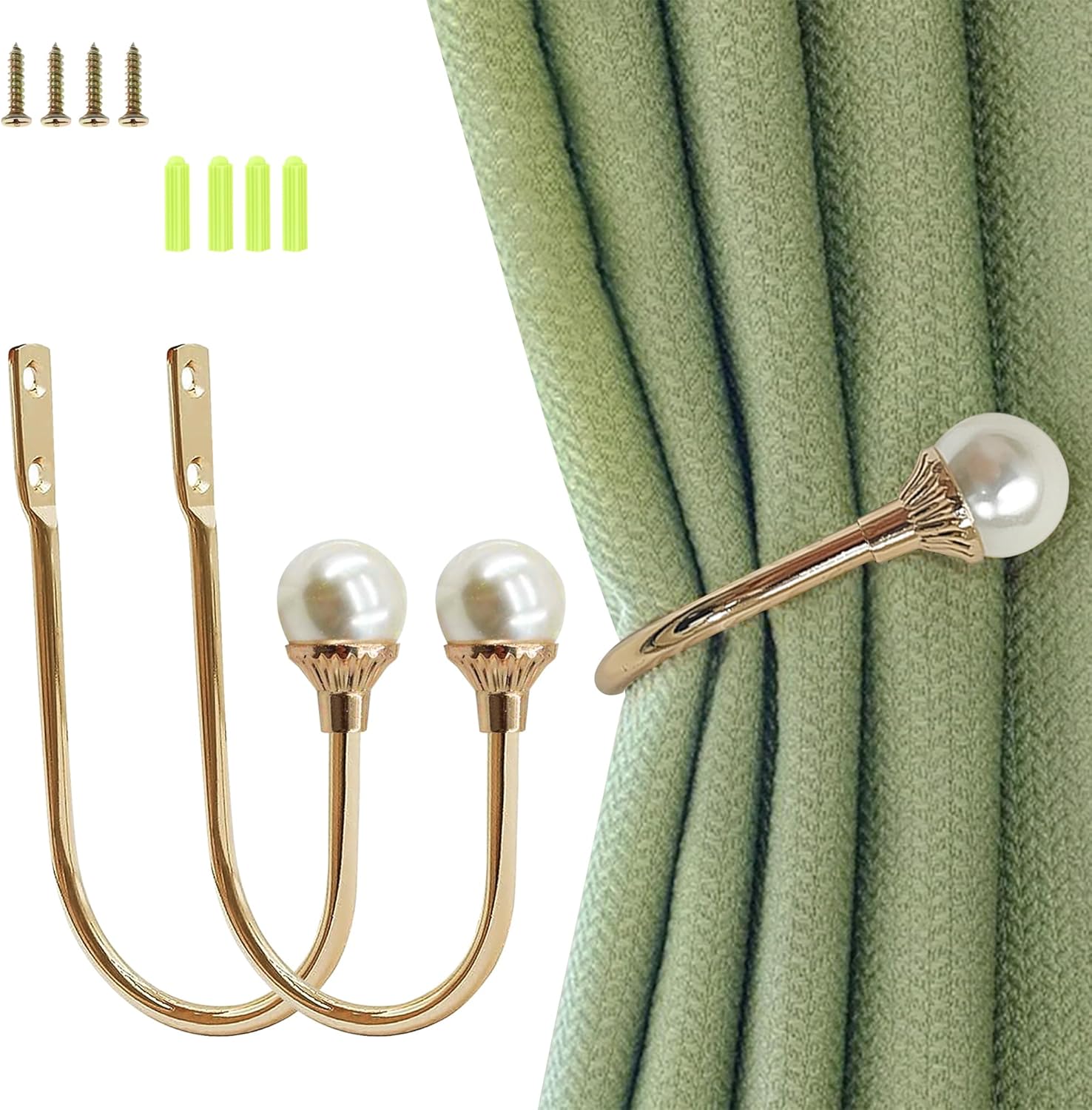 Gold Plastic Pearl U-Shaped Curtain Holdbacks Pack of 2