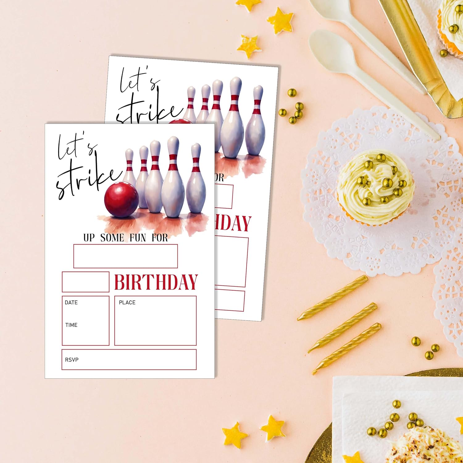 Eronm Bowling Birthday Invites 20 Pack with Envelopes