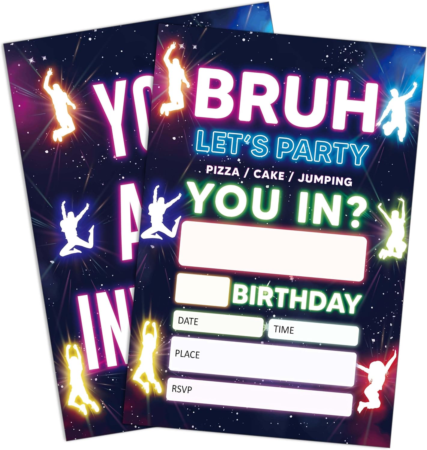 UIBOVA Glow Neon Birthday Invites 20 Pcs 4x6 with Envelopes