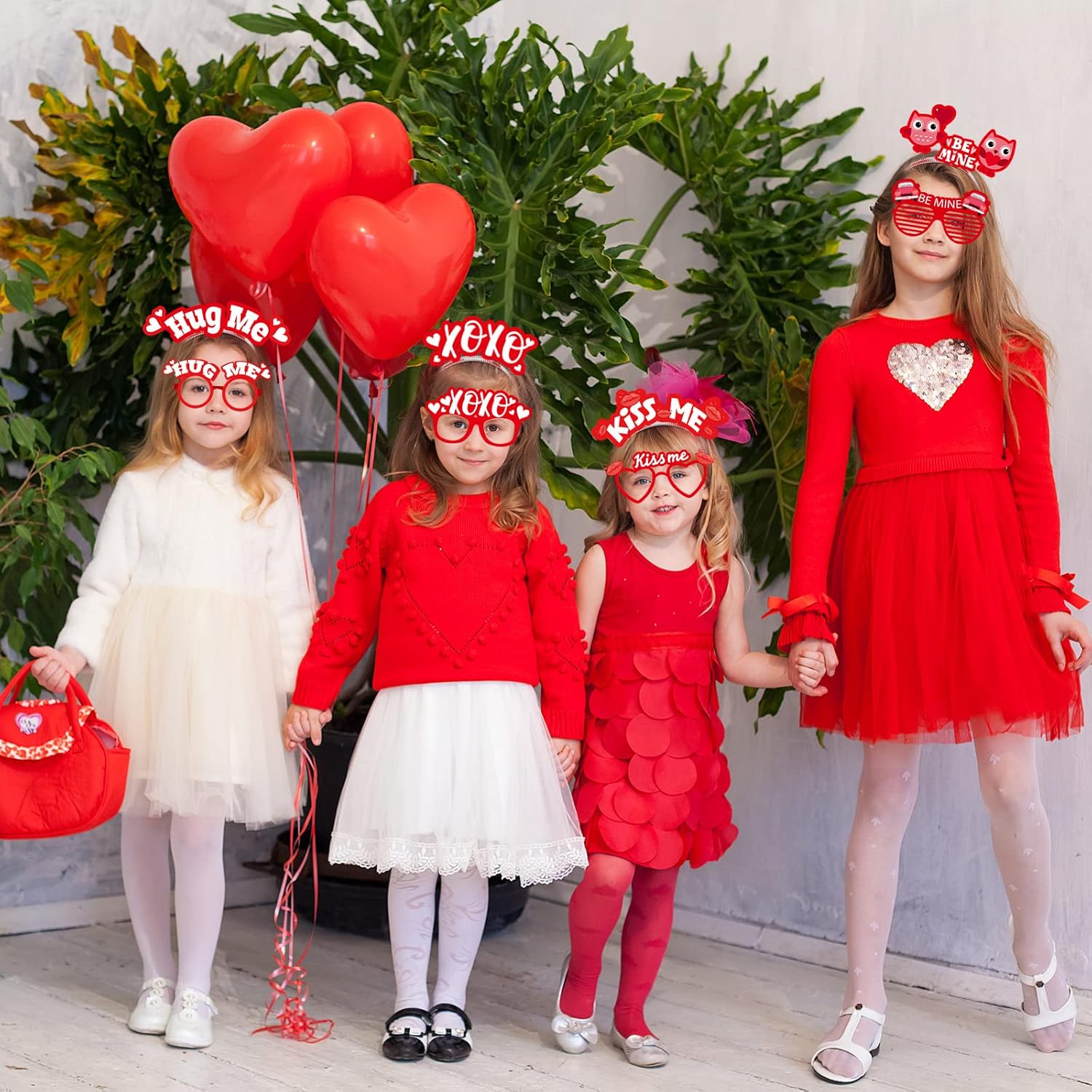 Kingdder 18 Pcs Valentines Day Headband and Glasses Set