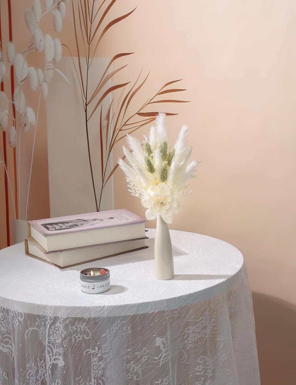 Dried Flower Bouquet with Ceramic Vase Set
