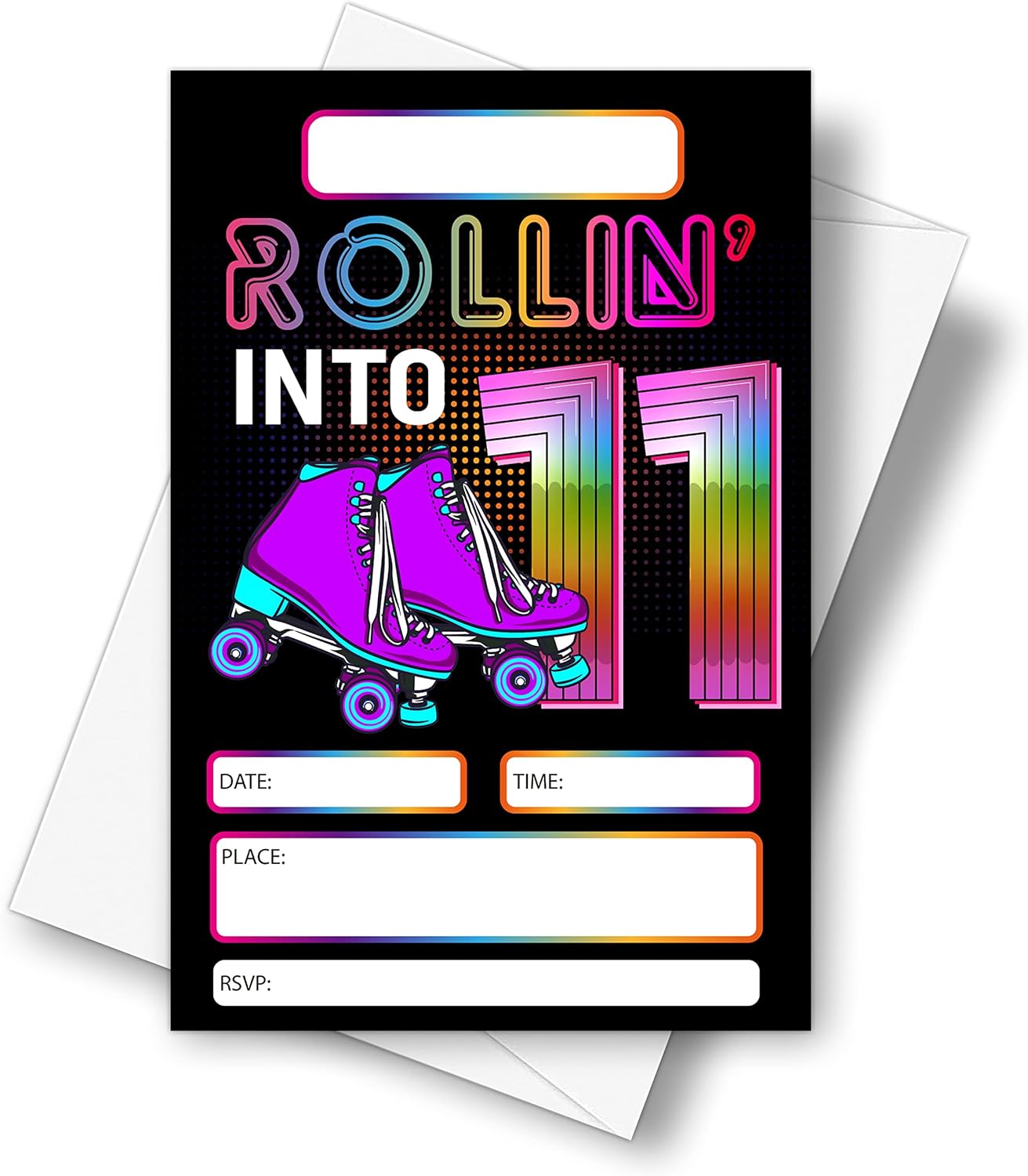 DETIHO 4x6 Roller Skating 11th Birthday Party Invitations 20 Sets
