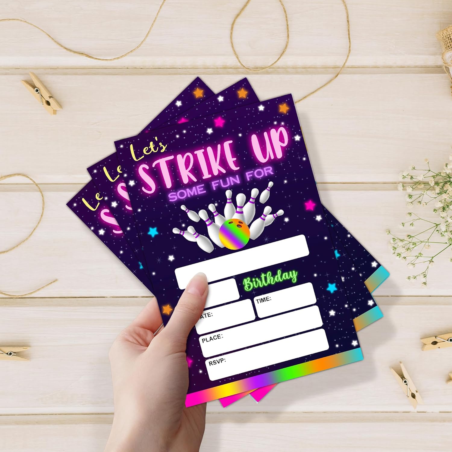 Bowling Party Birthday Invite Cards with Envelopes