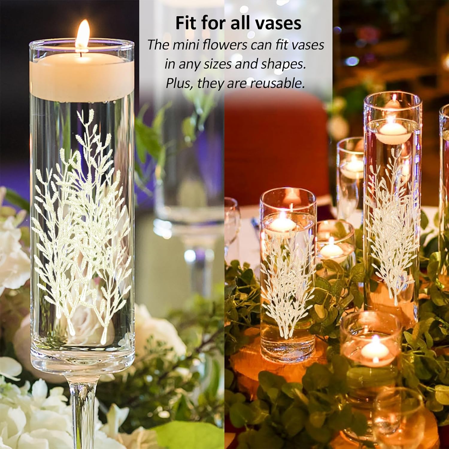36Pcs Floating Candle Flowers Cylinder Vase Fillers for Wedding and Party