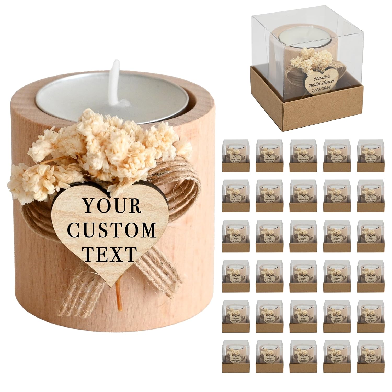 30 Pcs Personalized Wooden Candle Holders for Weddings and Gifts