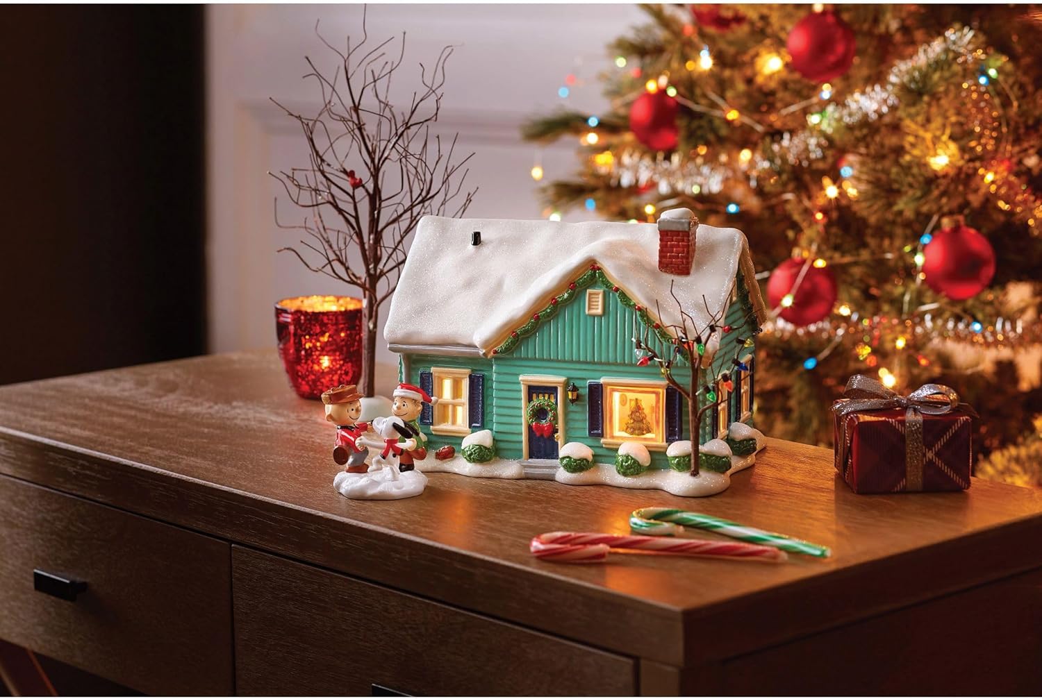 Department 56 Peanuts Village Blue House on James Street Lit Building 65 Inch