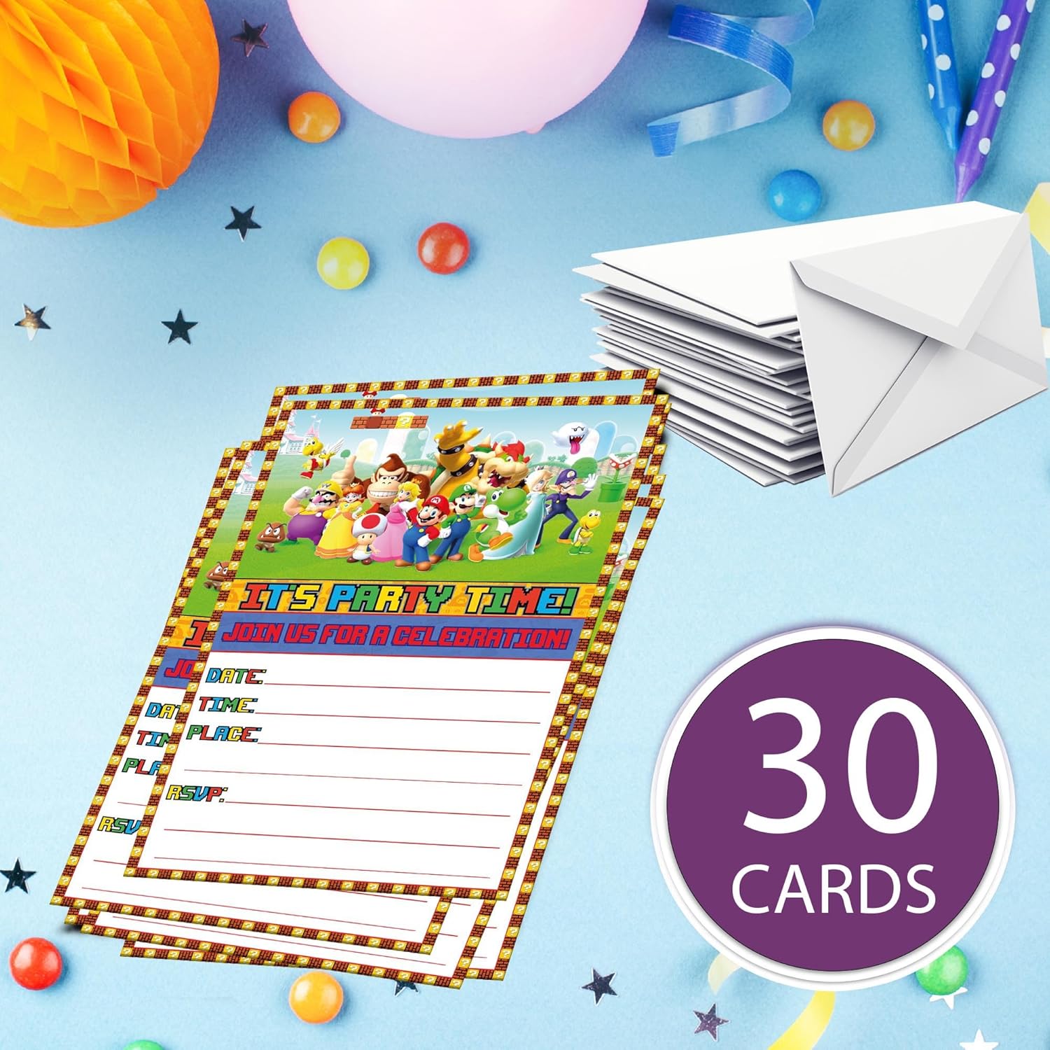 30 Piece Classic Video Game Birthday Invitations Set