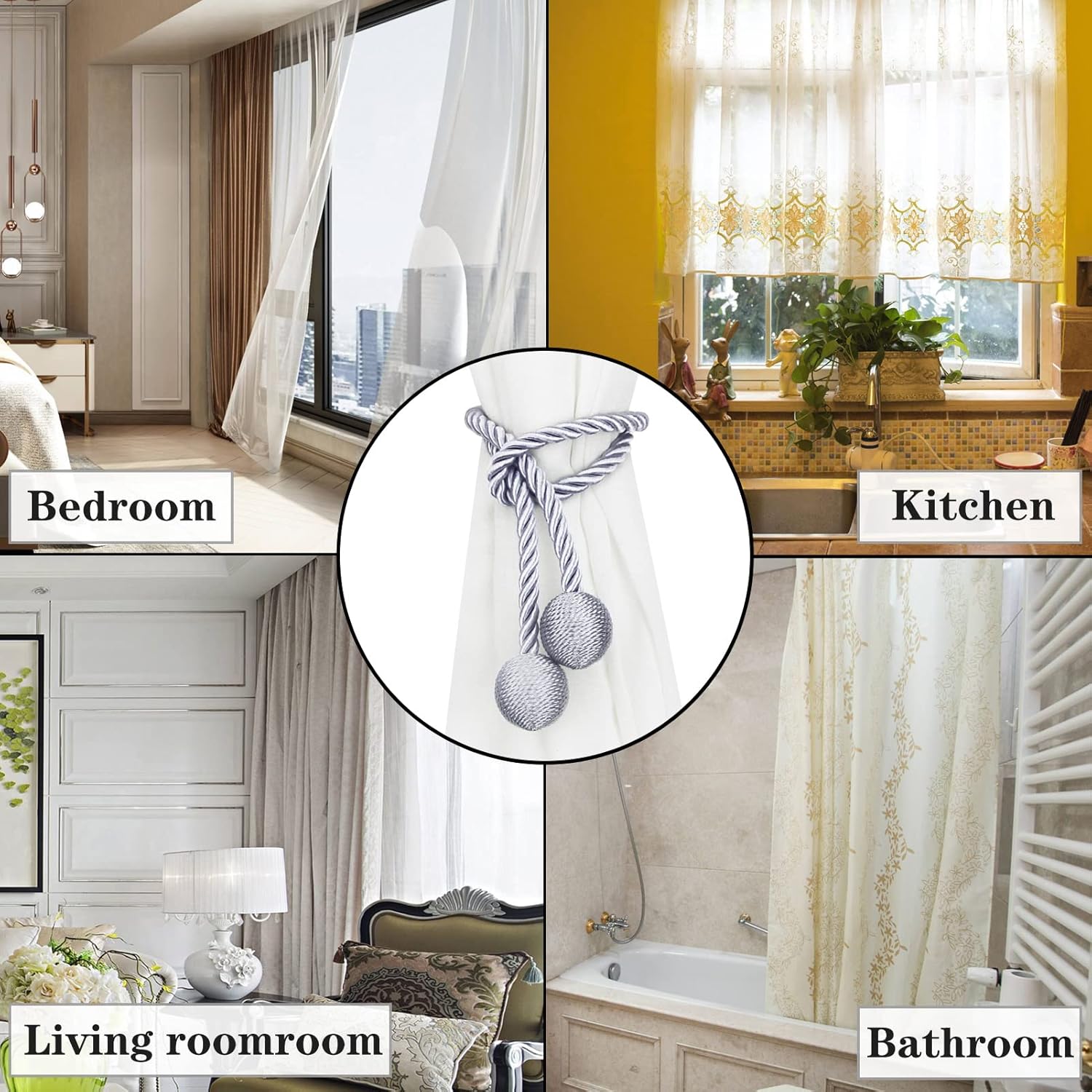 Nieffeiy Modern Grey Curtain Tiebacks Outdoor Elegant