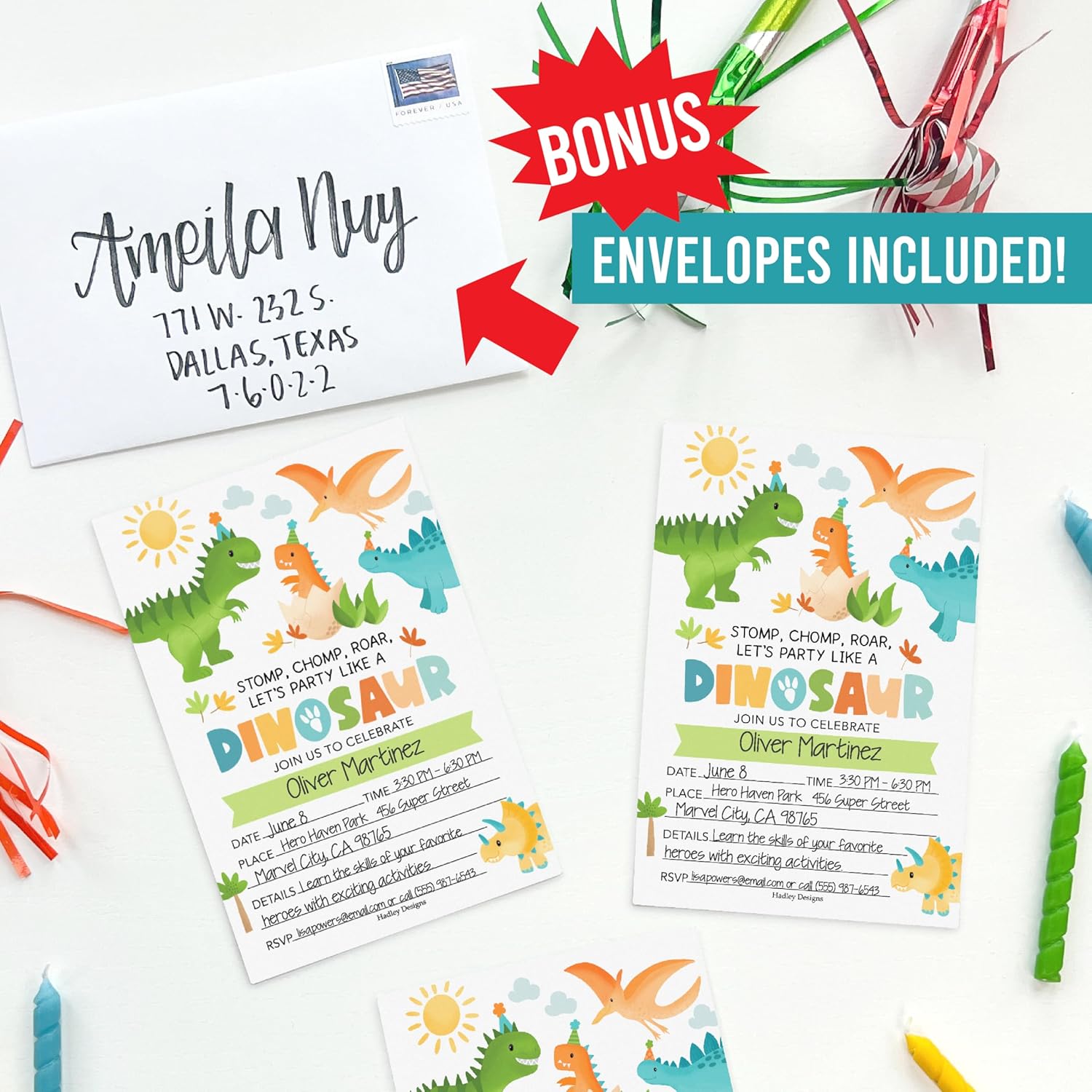 Hadley Designs Dinosaur Birthday Invitations 15-Pack 4x6