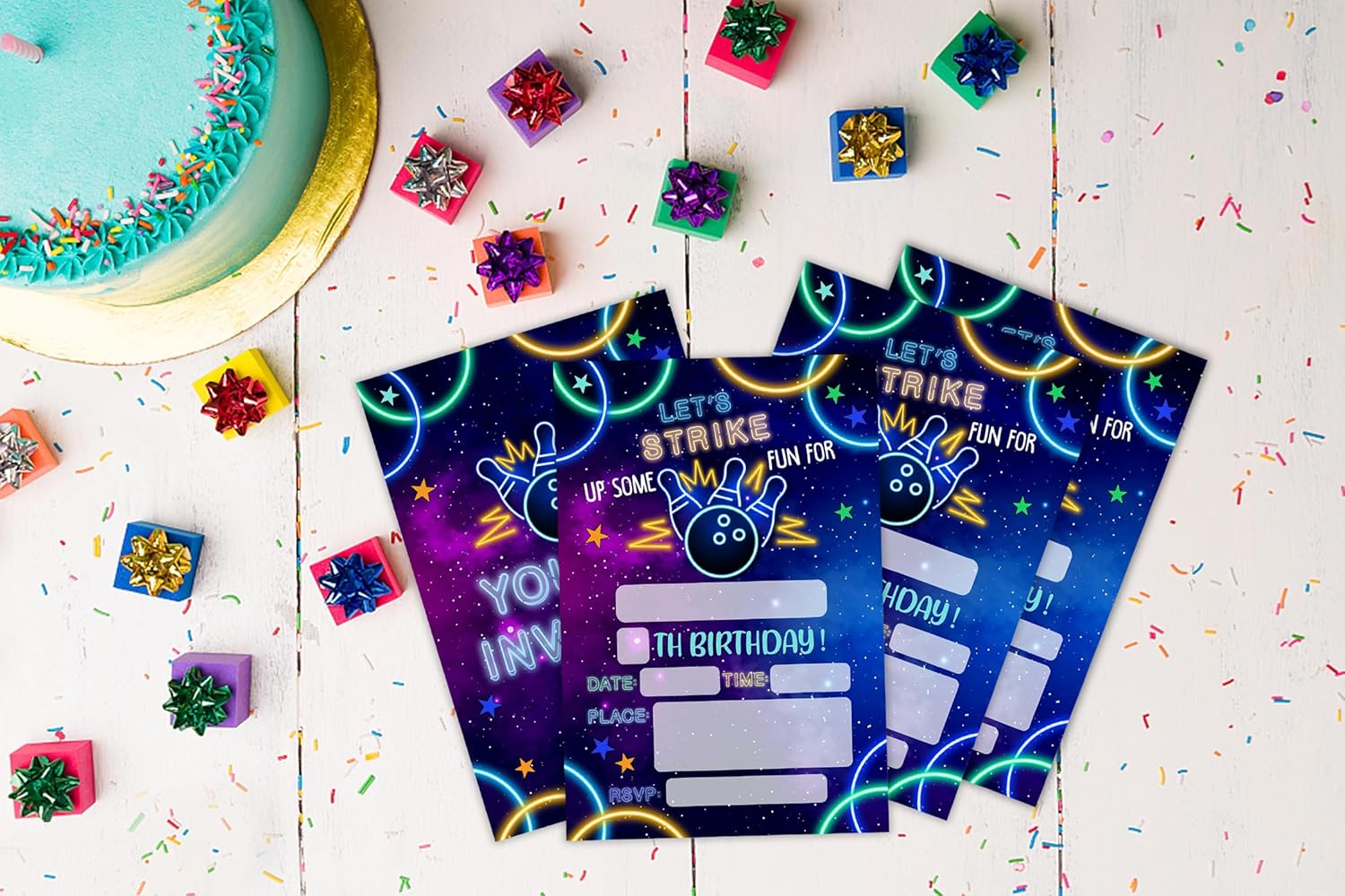 20 Pcs Bowling Birthday Party Invitations with Envelopes SR01