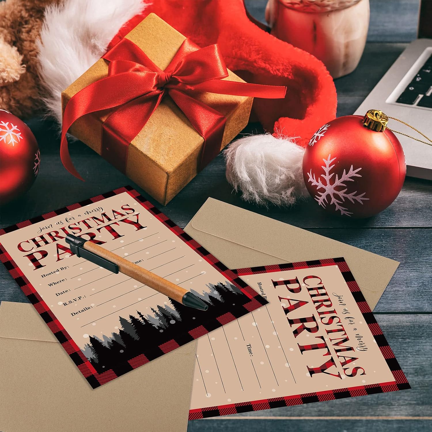 Whaline 25 Pack Christmas Invites with Kraft Envelopes