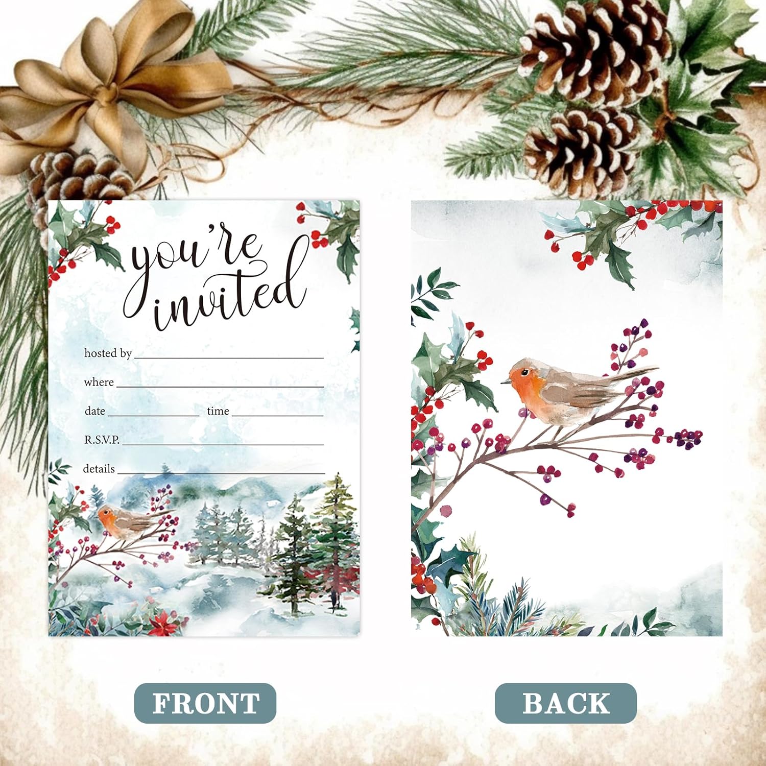 Whaline 25 Pack Christmas Party Invitation Cards with Dark Red Envelopes
